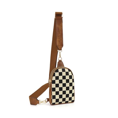 Sling Bag Crossbody Bags For Women Plaid Striped Fanny Packs Chest Bag for Work Shopping