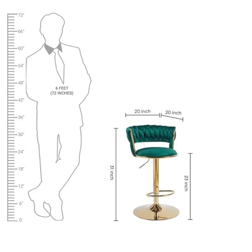 Image of Creative Green Velvet Bar Chair | Modern Adjustable Bar Stool for Home, Kitchen & Bar Use | Electroplated Metal Base | 1.87 Feet Seat Height | Tufted Design | Qty 1