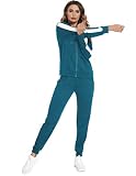 Parabler Jogginganzug Damen Set Trainingsanzug Zweiteiler Tracksuit Lässig Sportanzug Fitness Streetwear Polyester Tasche Blau M