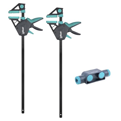 wolfcraft Juego de pinzas XL para una mano PRO, 3 piezas. - Fuerza de sujeción 150 kg - 8673060 - Sujeción cómoda para uso universal con anchuras de sujeción de hasta 1.060 mm