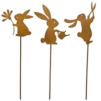 KHDULQ Osterhasen Gartenstecker 3 Stück Edelrost Oster Hase Gartenstecker Deko Rost Ostern Rost Deko Gartendeko für Draußen,Gartendekoration im Landhausstil, Osterdekoration