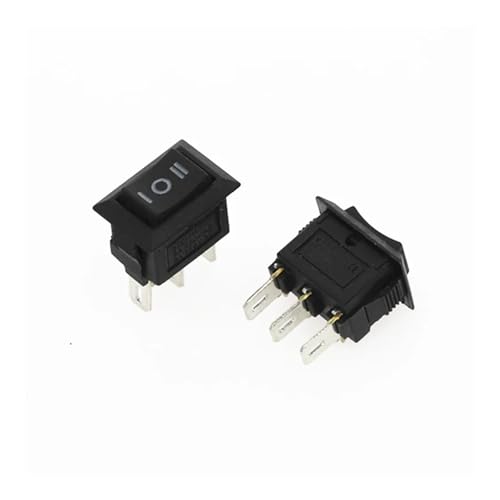 POWTAXBJGD 10Pcs Push Button Switch 10x15mm SPST 3Pin 3A 250V KCD11 Snap-in On/Off On/Off/On Rocker Switch 10MM*15MM Black Red(10x15-3D3P)