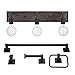 GLOBE Electric 51863 Auckland 5-Piece All-in-One Bathroom Set, Black, Faux Wood, 3-Light Vanity Light with Seeded Glass Shades, Towel Bar, Towel Ring, Robe Hook, Toilet Paper Holder