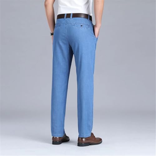 Men's Summer Office Stretch Jeans Natural Lyocell Thin Business Casual Denim Pants for Father4