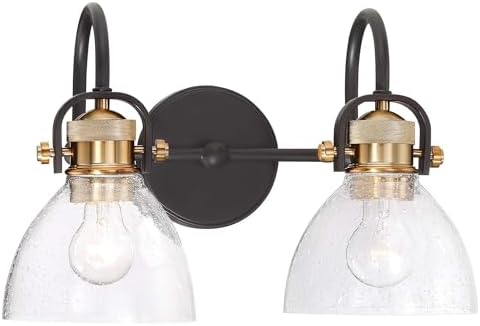 Minka Lavery 3362-416 Monico Vanity Bath Light, 2-Light, 200 Total Watts, 16.25-in H x 10.5-in W, Bronze with Natural Brushed Brass
