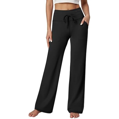 Heathyoga Wide Leg Pants for Women Sweatpants with Pockets High Waist Yoga Pants Comfy Loose Lounge Pants Flare Pants Black Cover