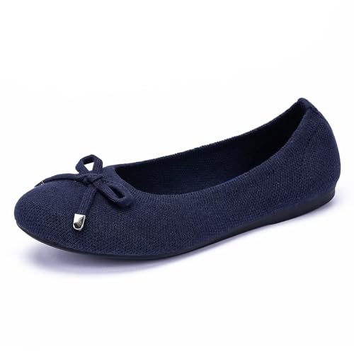 Image of Frank Mully Women's Ballet Flat Shoes Knit Dress Shoes Round Toe Slip On Ballerina Flats for Woman Low Wedge Comfort Soft