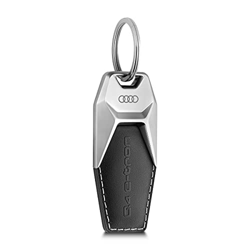 Audi 3182100301 - Portachiavi Q4 e-tron in metallo e pelle, con incisione, colore: Nero/Argento, Taglia unica