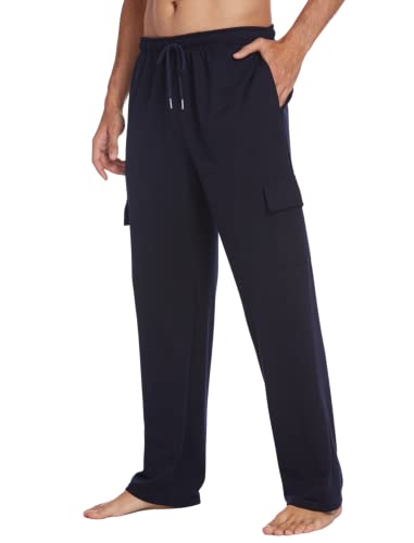 Deyeek Lightweight Cargo Sweatpants For Men Sweat Pants With Pockets Mens Sweatpants Open Bottom Straight Leg Casual Joggers Navy Blue #TOP28
