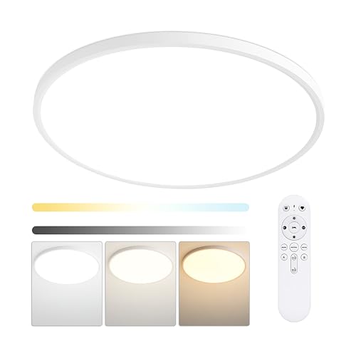 HOVENLA 20 Inch Large LED Flush Mount Ceiling Light Fixtures - 48W Dimmable Kitchen Ceiling Light with Remote, 4800lm, 3000K/4500K/6000K Adjustable LED Ceiling Lamp for Bedroom, White