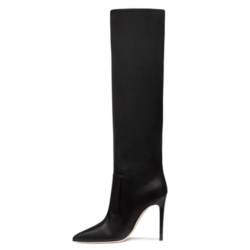 FOWT Women Pointed Toe Knee High Boots Stiletto High Heel Cowboy Boots Fashion Party Street Daily Shoes Size 4-16 US4