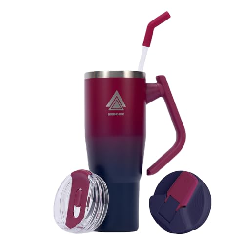 4 in 1 Tumbler/Water Bottle 40 oz; with Bendy Straw, Flip Straw, Direct Sip, Rotatable Handle- Fits in all Cup Holders- ideal for Work, Sports, Travel, School; 100% Leak Proof- BPA free (Red Blue)