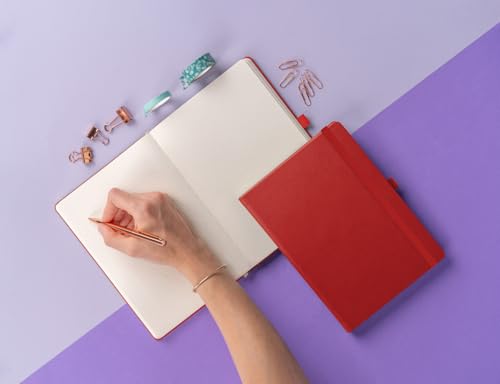 NOTIQUE Notizbuch Dotted, Hardcover Notizbuch, Notizheft, Journal, Tagebuch mit Gummiband und Stifthalter 15x21cm, 192 Seiten (Rot, Gepunktet)