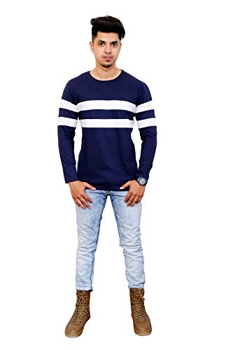 Image of Men's Cotton Full Sleeves Round Neck Casual T-Shirt (Blue)
