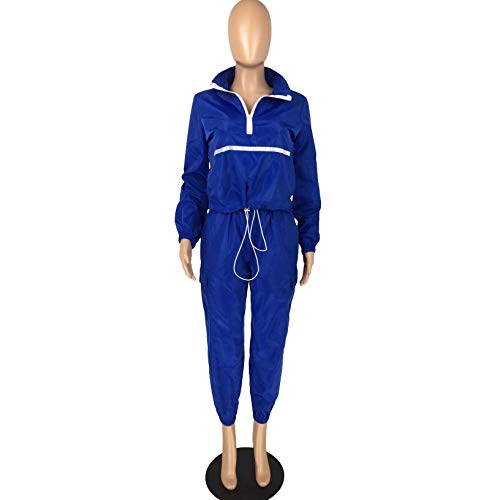Eosiedur Women Colorblock 2 Piece Tracksuit Set Long Sleeve Adjustable Waist Pants Set Reflective Sweatsuit Small 0-2 Blue #TOP1
