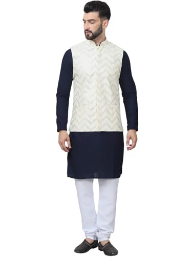 Image of Sojanya (Since 1958 Men'S Silk Blend Kurta Pyjama & Nehru Jacket Combo