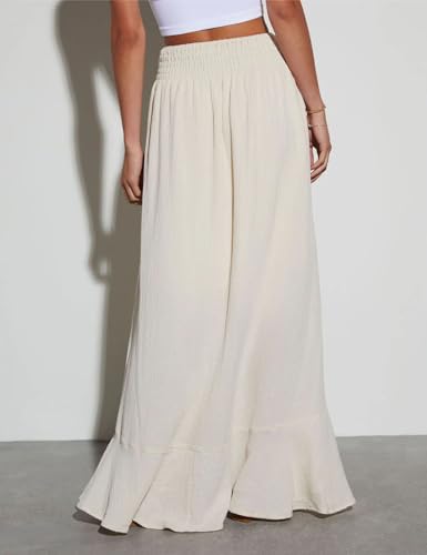 Image of Minclouse Women's Elastic Tie Waist Button Down Maxi Skirts Casual Loose Flowy Swing Slit Front Dress