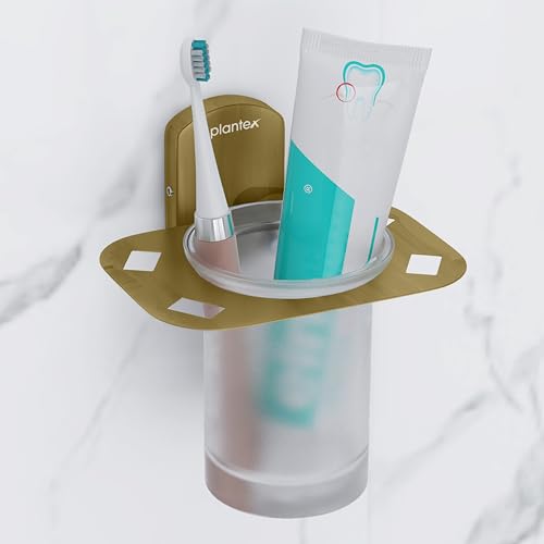 Image of Plantex 304 Grade Stainless Steel Tumbler Holder /Tooth Brush Holder for Bathroom /Bathroom Accessories - Parv (Brass Antique)