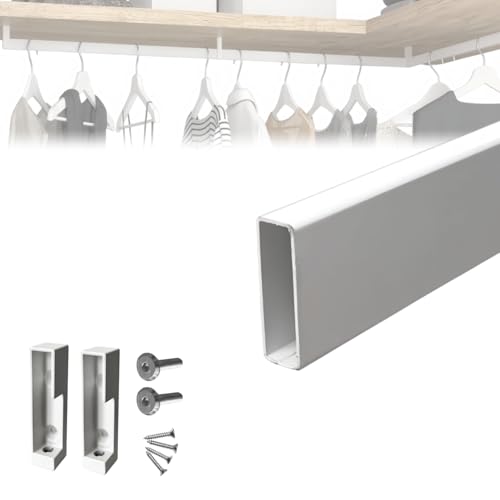 Evotrade - Tubo Appendiabiti Rettangolare in Ferro L.1950 mm con Reggitubi Laterali, Design Moderno e Made in Italy, Alta Resistenza, Per Armadio e Guardaroba (1 Tubo Bianco + 2 Reggitubi Bianchi)
