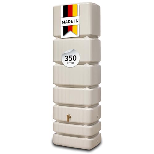 4rain Slim Regentonne 350 Liter sandbeige - Wandtank, Wassertank, Regenfass, Regenwassertonne, Regenwassertank, Wasserbehälter, Wasserfass, Wassertonnen für Garten, Wassertonne, Regentonne eckig