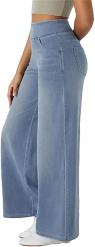 Grevela Pull Up Jeans, Women's High Waist Stretch Wide Leg Denim Pants with Tummy Control & Pockets2