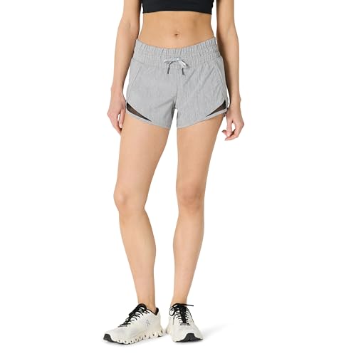 Amazon Essentials Womens Regular-Fit Athletic Ruched Waistband Woven Running Shorts with Zip Pocket Medium Grey Heather Medium