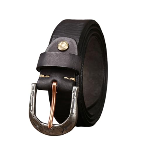 Ceinture en cuir de vachette pleine fleur véritable fait main avec boucle fer à cheval antique