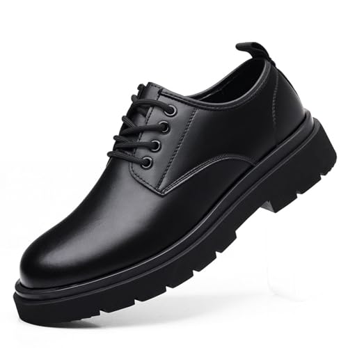 Men’s Leather Dress Oxford Shoes, Round Toe Lace-up Comfort Oxford Dress Formal Wedding Gentleman Shoes - Main Image