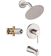 Brushed Nickel Tub Shower Faucet Set Complete with 6-Inch Rainfall Shower Head and Tub Spout Incl...