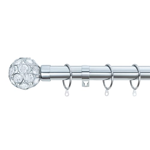 A.Unique Home Beaded Gem Metal Extendable Curtain Pole with Rings and Fittings, In a Variety of Colours and Sizes (25/28mm) (Nickel, 120cm - 220cm, 47 to 87 Approx)