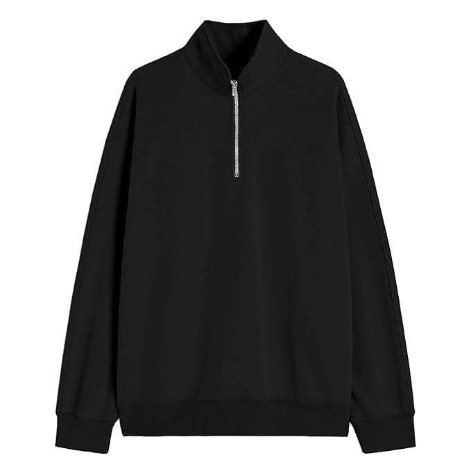 Image of Fleece Half Zip High Neck Loose Fit Sweatshirt for Men's