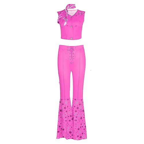 Achlibe Damen Hose und Weste Crop Top passendes Set Sommer 2-teilig Lounge Outfits Halloween Cosplay Kostüm, A-Rose Red, 38