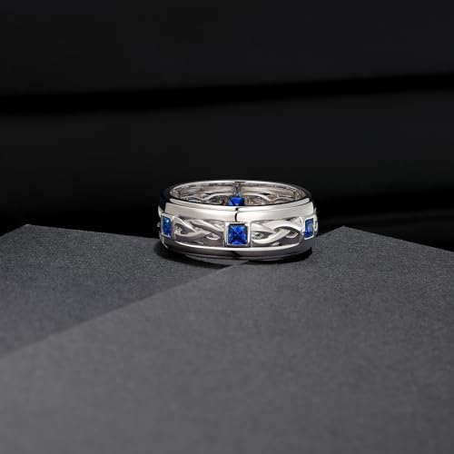 Mens 925 Sterling Silver Blue Gemstone Wedding Band Pave Sapphire Princess Cut Engagement Ring For Him Size 7-142