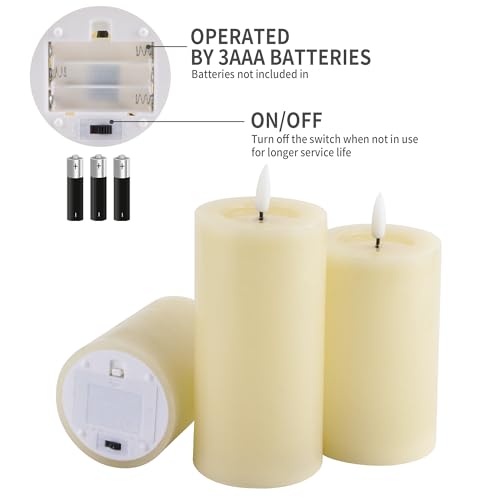 Image of JHY DESIGN Flickering Flameless Candles Battery Operated with 10-Key Remote & 2 /4 /6 /8-Hour Timer, Real Wax Pillar Grease Effect LED Candles Set for Chrismas /Home Decorations(Ivory)