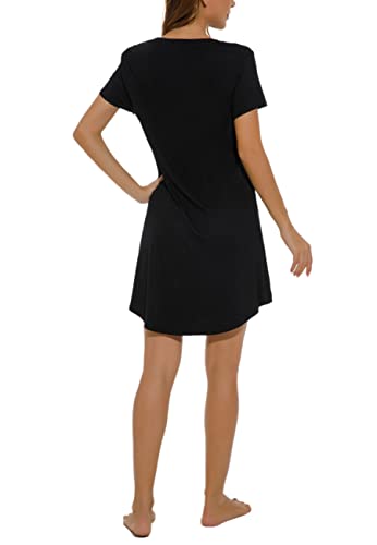 Camisola Feminina de Algodão para Dormir GUANYY Manga Curta Renda Gola V Acabamento Macio Camisola,