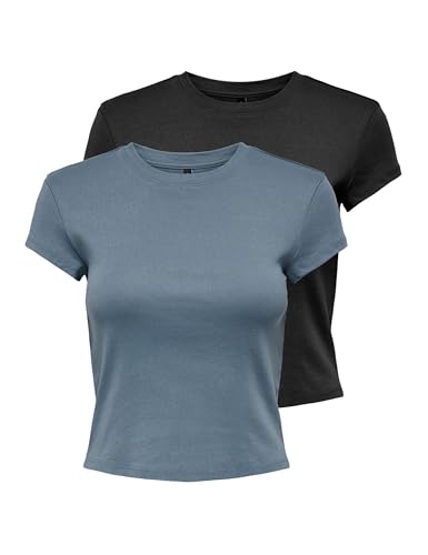 T-shirt à col rond femme Only Onlelina lot de 2 hauts basiques en coton pour le quotidien