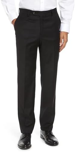 Mens Classic Fit Flat Front Hidden Expandable Waist Dress Pants No Iron Suit Pants(Black,34W30L)