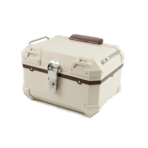 HI-LINE バイク リアボックス ABS 軽量 トップケース 四角 耐衝撃 バイクボックス 防水 防犯対策 モノキーケース 鍵2本付 汎用 簡単脱着 バックレスト 取付ベース付き ツーリング/通勤/デリバリー等 日本語取扱説明書付き (ベージュ, 23