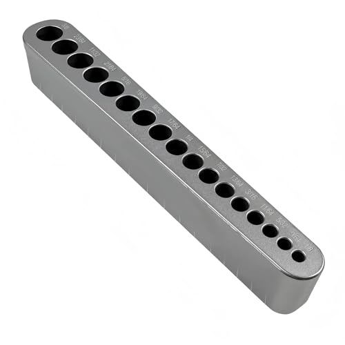STD1000DGNP Drill Guide for Straight Holes, Portable Drill Bit Guide Block with 17 SAE Sizes (1/8' to 3/8'), Durable Heat-Treated Alloy Steel, Rust-Resistant, V-Groove Design for Wood, Plastic, Metal