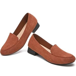 FINIWOR Women’s Pumps Block Low Heel Pumps Shoes Faux Suede Ballet Flats Slip On Womens Closed Toe Shoes Dress Flats for Womens