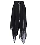 Goth Punk Pleated Tulle Midi Skirt Dark Series Solid Black High Waist Irregular Mesh Skirts
