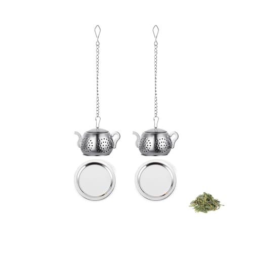 YiYFiT Ensemble de 2 théières avec infuseur à thé et Plateau de Goutte, infuseur à thé en Acier Inoxydable 304 avec chaîne, Mini filtres à thé pour...
