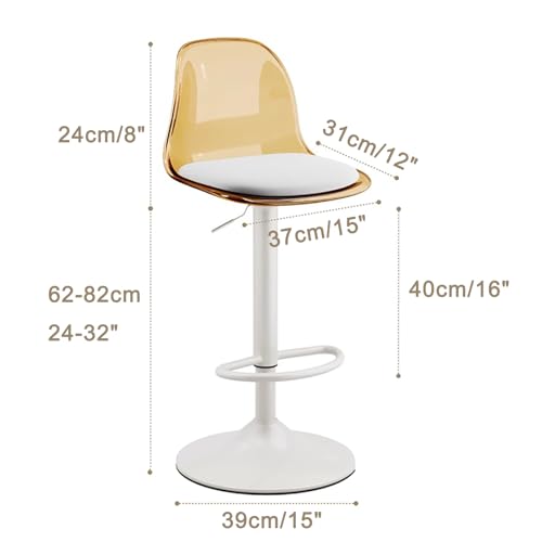 Butacos giratorios de acrílico ajustables para barra, set de 2, con respaldo transparente, diseño moderno para isla de cocina, con patas metálicas y cojín pequeño de poliuretano (verde) miniatura 2