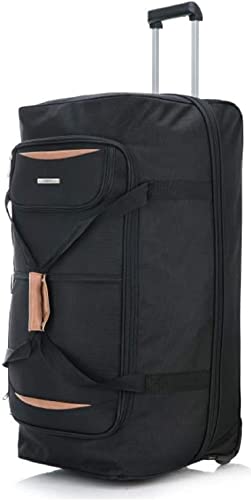 DK Luggage XL Expandable Holdall Extra Large 32” Suitcases EXP32 with 3 Wheels Tan Trimming Black - Image 3