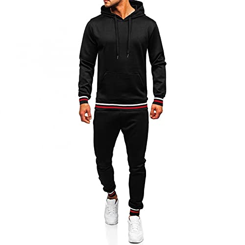 XVSSAA Men's Tracksuit Hooded 2 Piece Joggers Sweatpants Sets Athletic Casual Gym Running Sweatsuits Hoodie Sports Suit Black