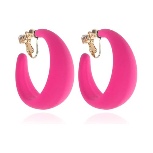 Chunky Clip On Hoop Earrings for Women Detachable Wide Statement Earring Non Pierced 80s 90s Fashion Accessories Vintage Neon Party Jewelry Outfit