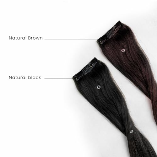Image of HairOriginals 100% Human Hair Extension for Women | Clip-In Side Patch Pair for Instant Volume and Length, Pack of 2 - Natural Brown, 18 Inches