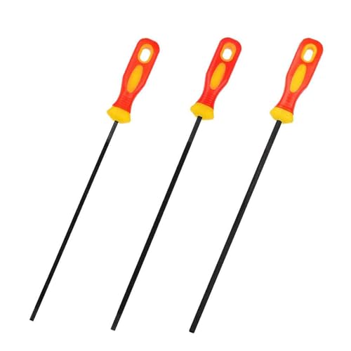 3 Pcs Chainsaw File, With Plastic Handle, Three Sizes Round Chain Saw Chainsaw File With Non-Slip Handle For Chainsaw,Red Yellow