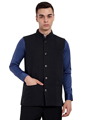 SKAVIJ Mens Classic Nehru Jacket Plain Handmade Cotton Solid Design Hip length Sleeveless Waistcoat