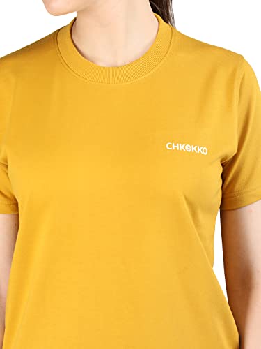 Image of CHKOKKO Women's Terry Cotton Loose Fit Half Sleeve Casual Style T-Shirt